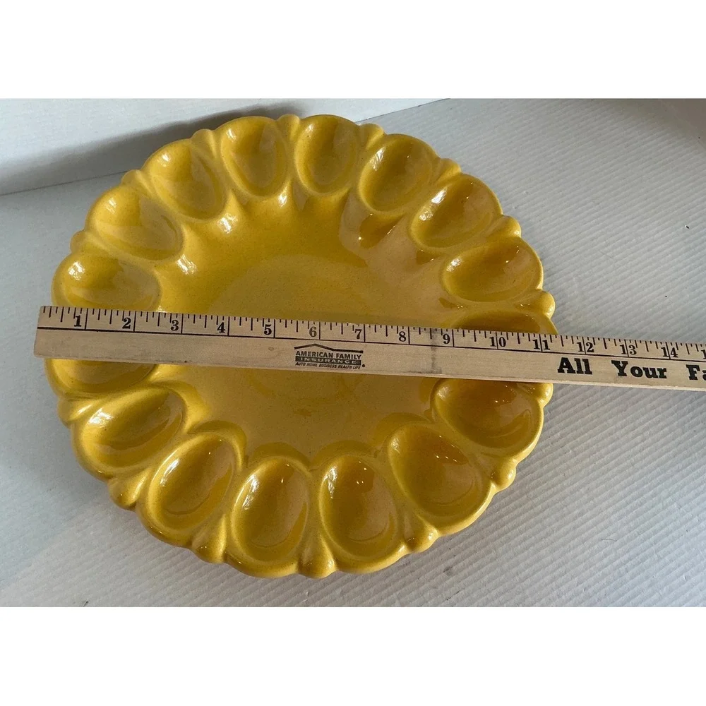 Frankoma‎ Vintage Deviled Egg Platter 819 Mustard Yellow Ceramic Server 11.5in
